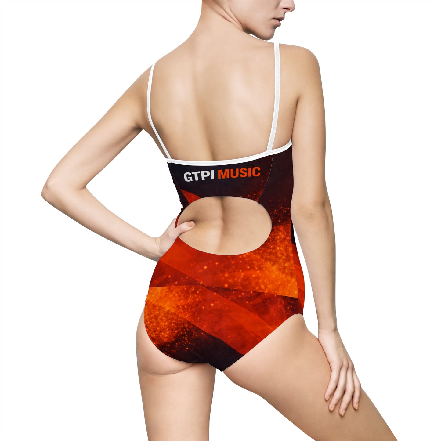 GTPI Music Branded Women's One-Piece Swimsuit — Red Orange Wave Beachwear