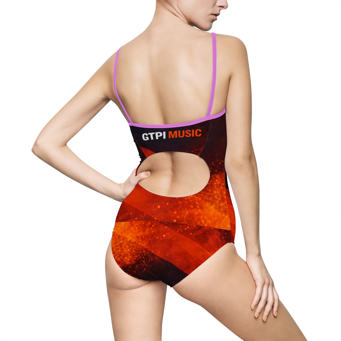 GTPI Music Branded Women's One-Piece Swimsuit — Red Orange Wave Beachwear